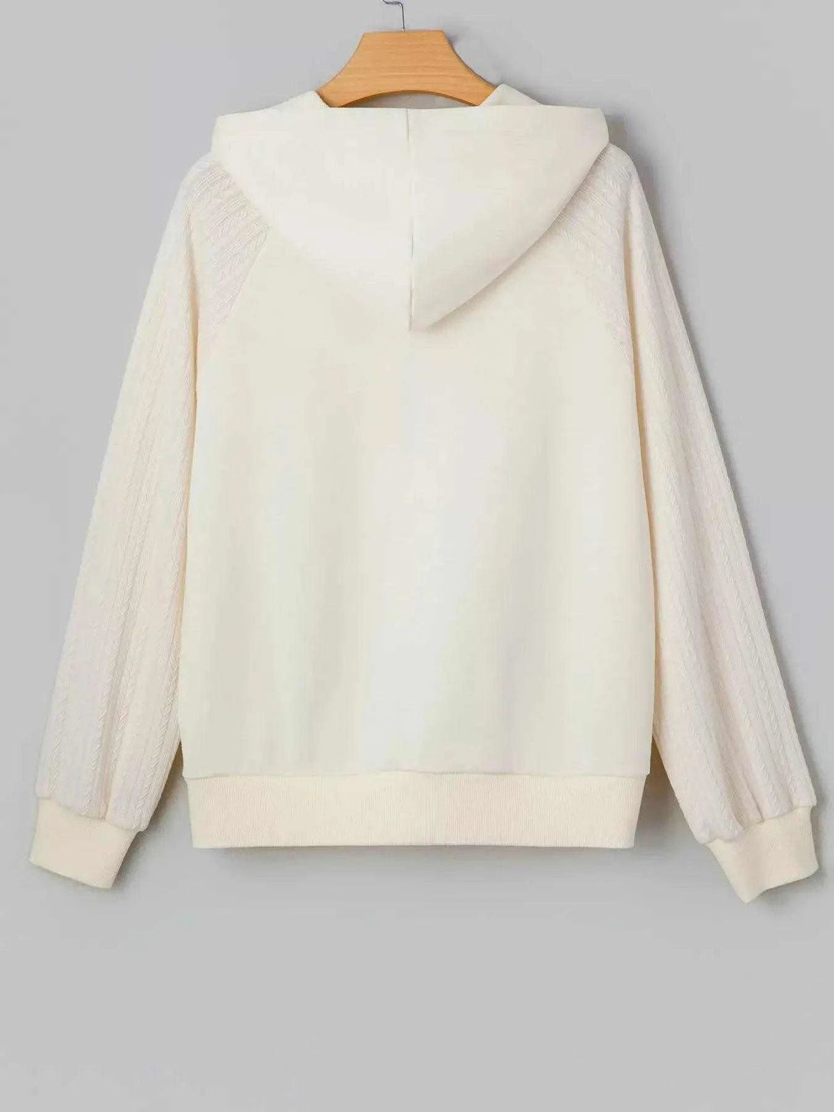 Solid Color Textured Sleeve Patchwork Half Zip Hoodie Luxe Curves Plus Size Fashion