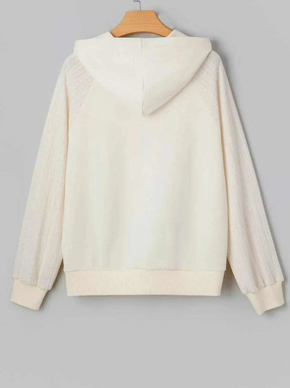 Solid Color Textured Sleeve Patchwork Half Zip Hoodie Luxe Curves Plus Size Fashion
