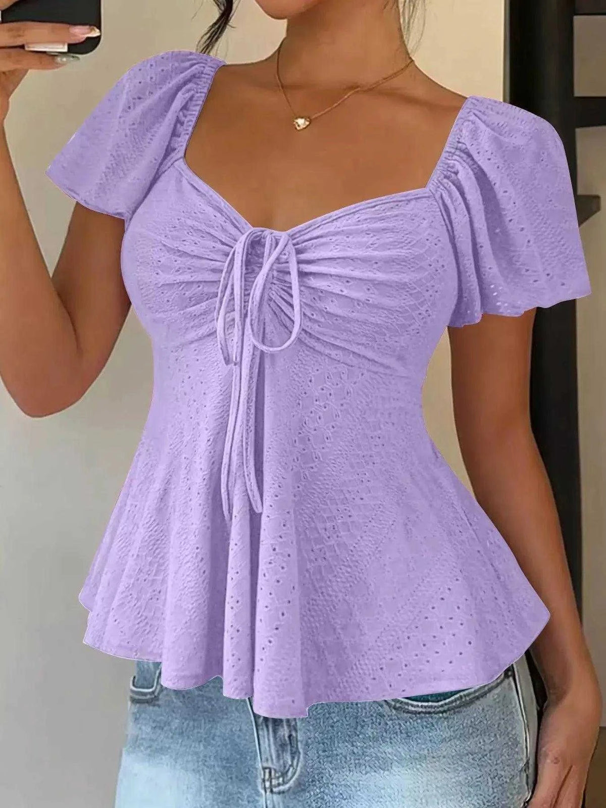 Sweetheart Neck Flutter Sleeve Top Luxe Curves Plus Size Fashion