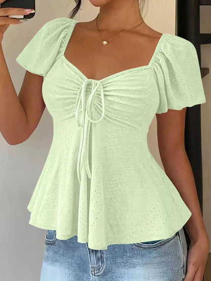 Sweetheart Neck Flutter Sleeve Top Luxe Curves Plus Size Fashion