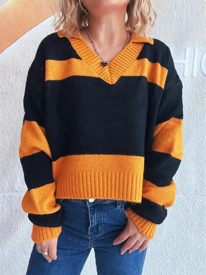 Color Block Long Sleeve Sweater Luxe Curves Plus Size Fashion