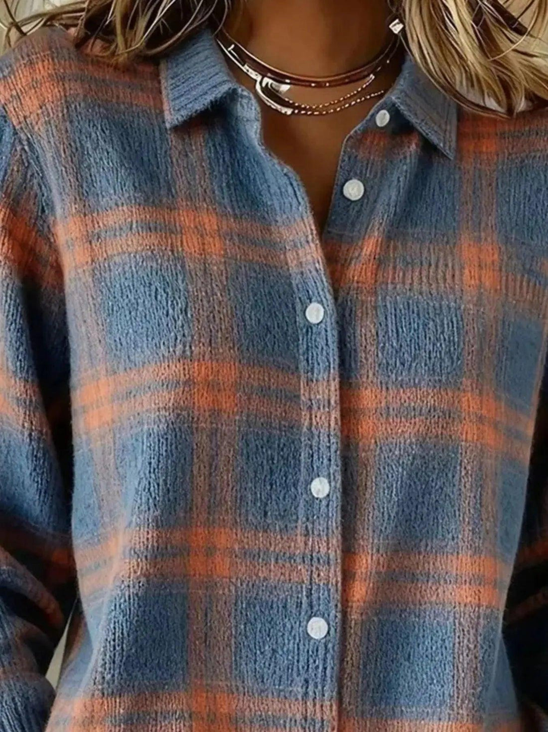 Full Size Plaid Button-Down Knit Cardigan Plus Size Luxe Curves Plus Size Fashion