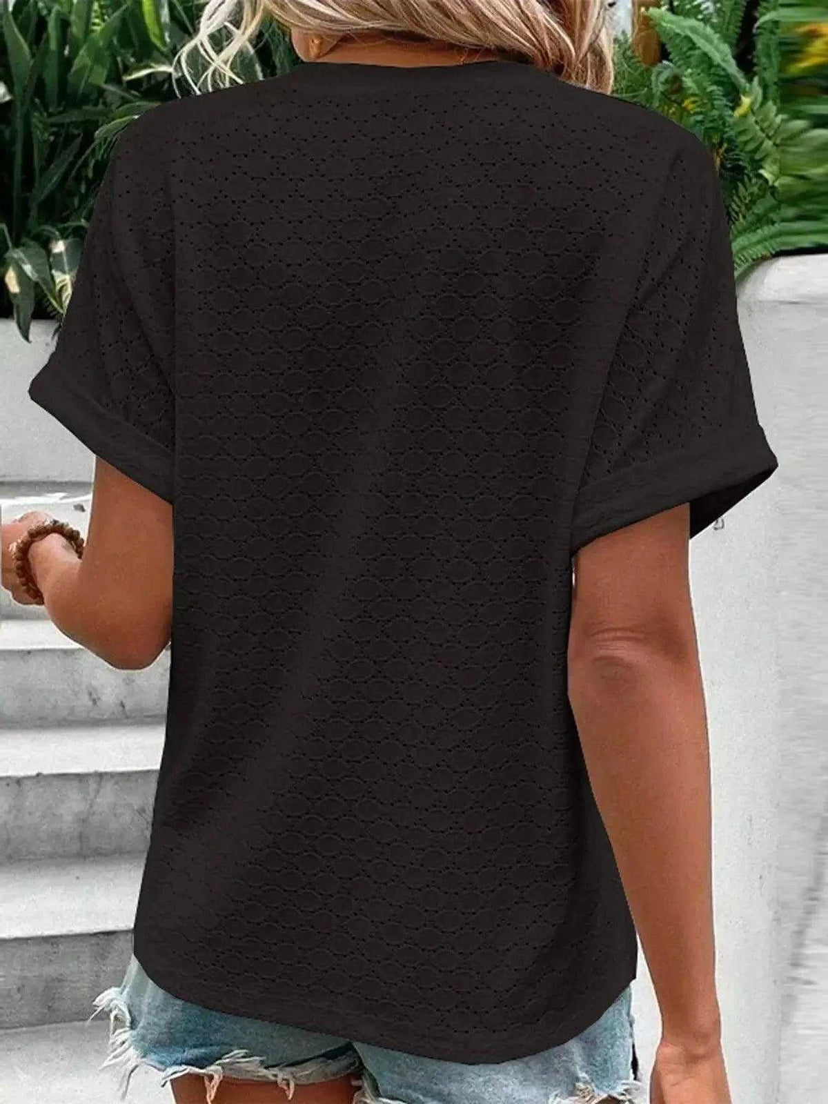 Notched Short Sleeve Top Luxe Curves Plus Size Fashion