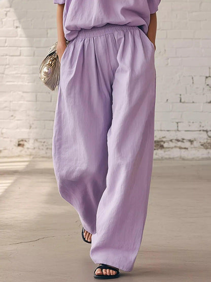 Full Size Cold-Shoulder Top and Wide-Leg Pant Set Plus Size Luxe Curves Plus Size Fashion
