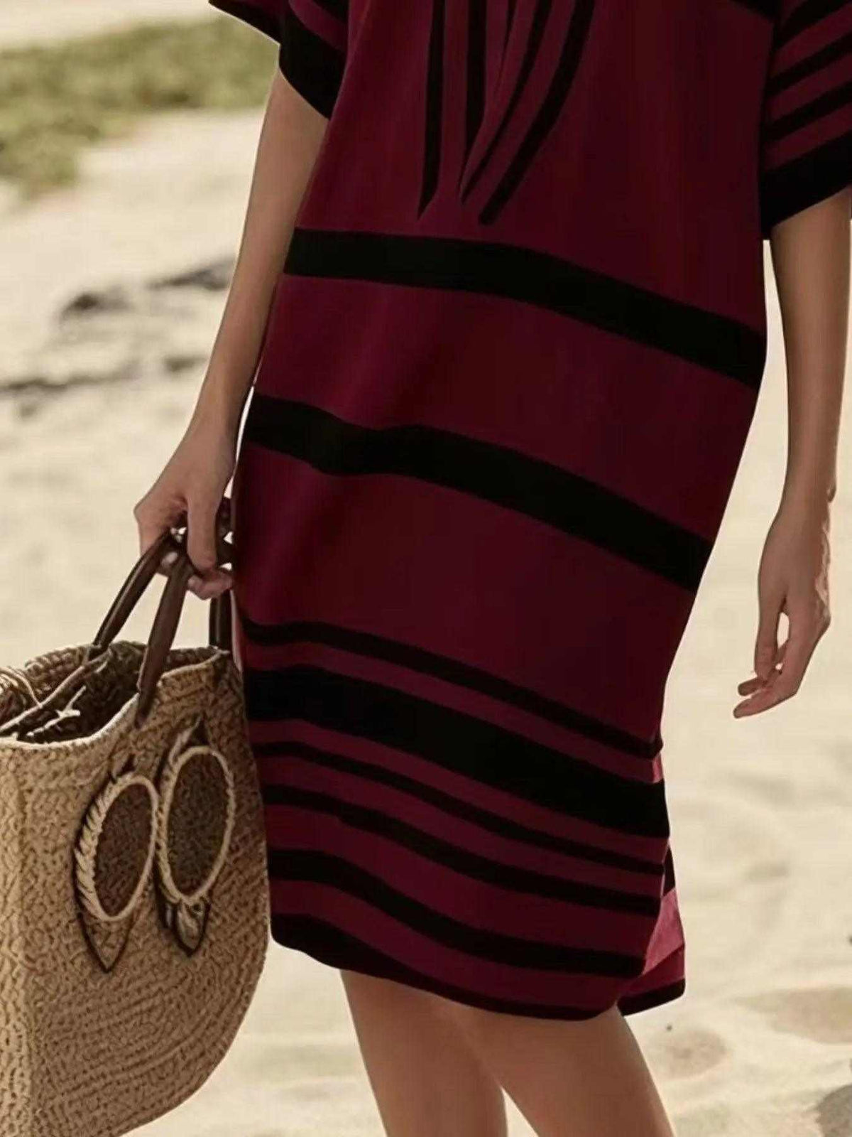 Full Size Striped Half Sleeve Midi Dress Plus Size Luxe Curves Plus Size Fashion