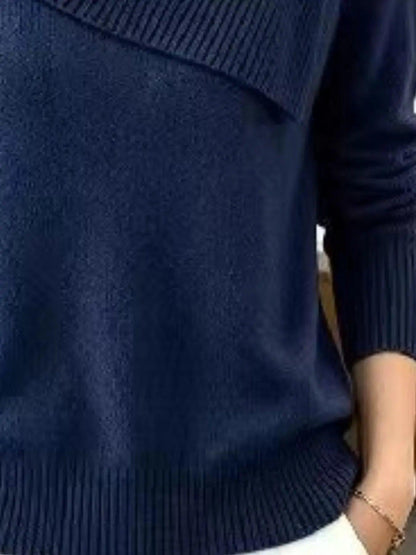 Full Size Asymmetric Ribbed Collar Sweater Plus Size Luxe Curves Plus Size Fashion