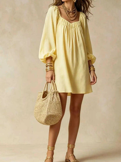 Flowy Balloon Sleeve Mini Dress Luxe Curves Plus Size Fashion
