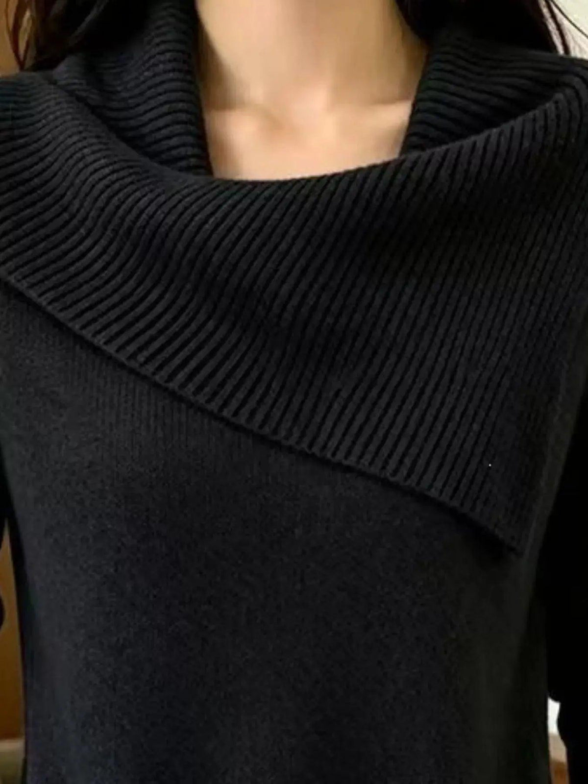 Full Size Asymmetric Ribbed Collar Sweater Plus Size Luxe Curves Plus Size Fashion