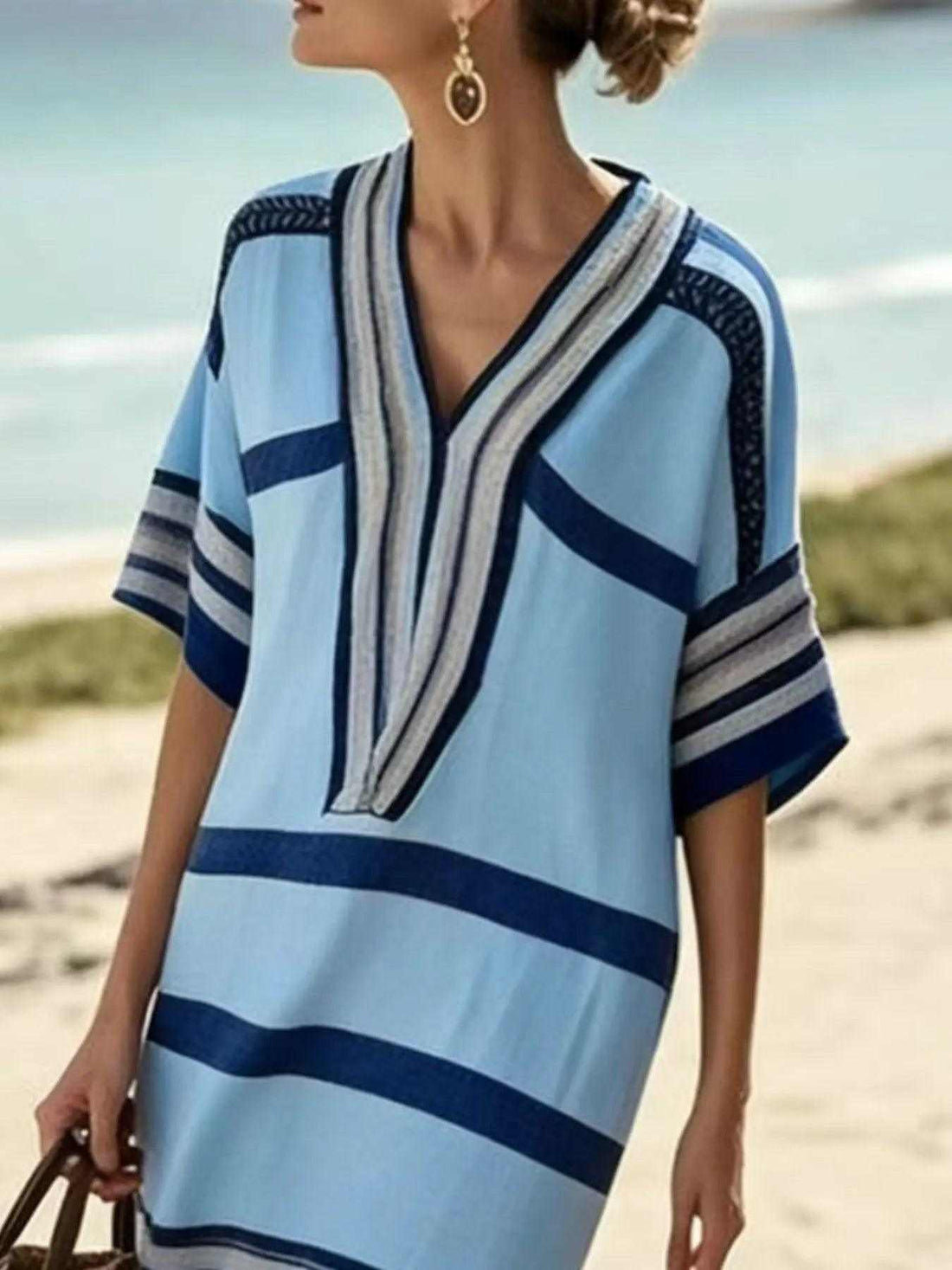 Full Size Striped Half Sleeve Midi Dress Plus Size Luxe Curves Plus Size Fashion