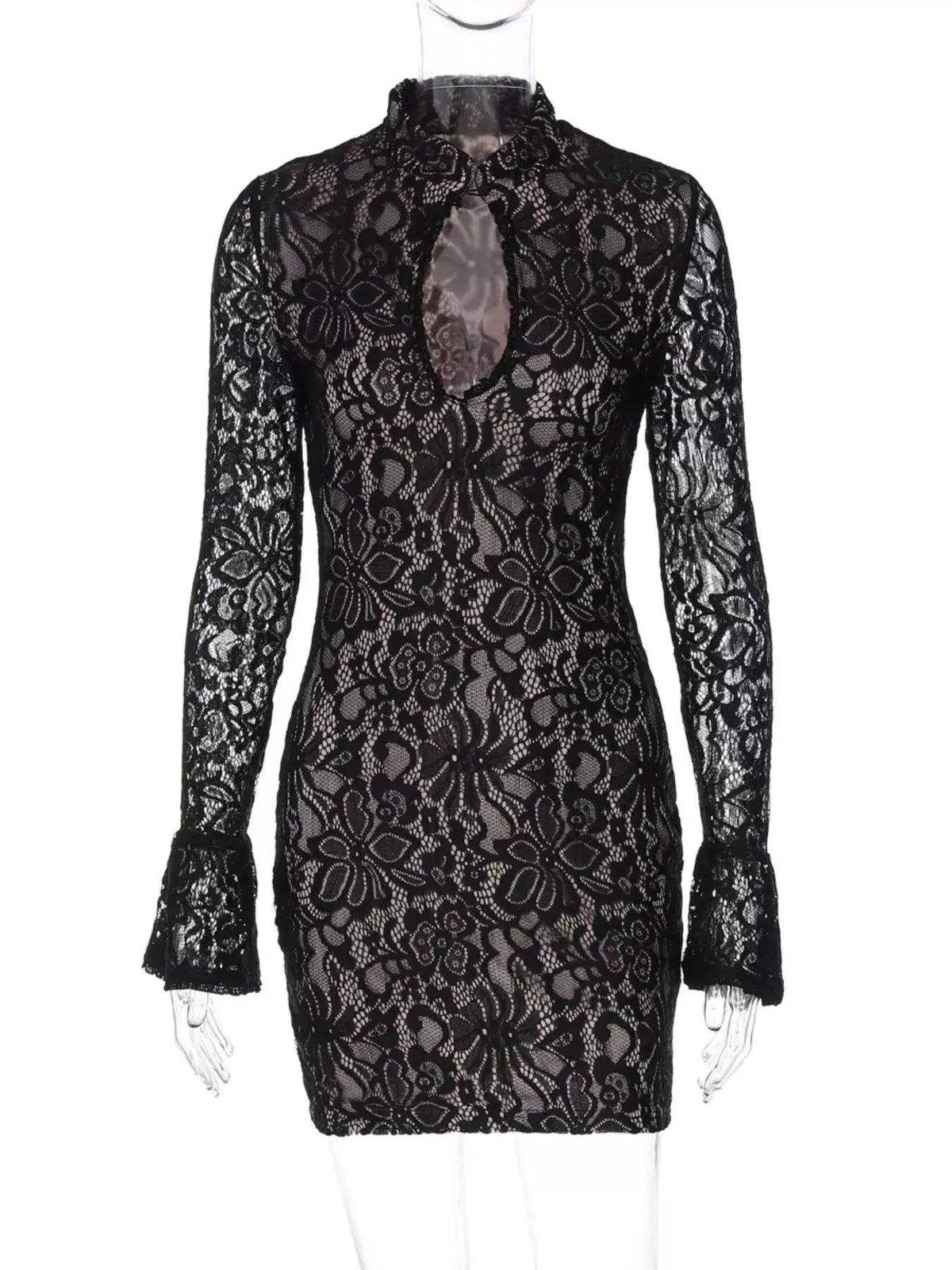 Lace Cutout Long Sleeve Mini Dress Luxe Curves Plus Size Fashion