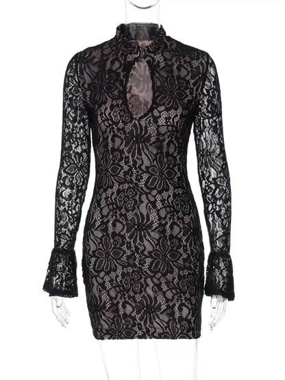 Lace Cutout Long Sleeve Mini Dress Luxe Curves Plus Size Fashion