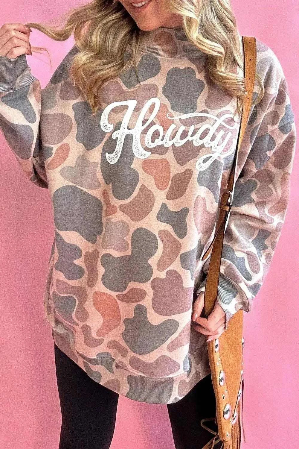 Plus Size Multicolour Camouflage Western Graphic Sweatshirt Luxe Curves Plus Size Fashion