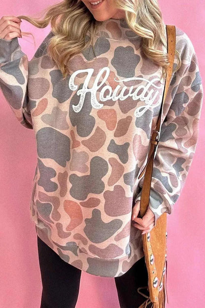 Plus Size Multicolour Camouflage Western Graphic Sweatshirt Luxe Curves Plus Size Fashion