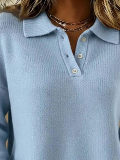 Full Size Button Detail Dropped Shoulder Sweater Plus Size Luxe Curves Plus Size Fashion