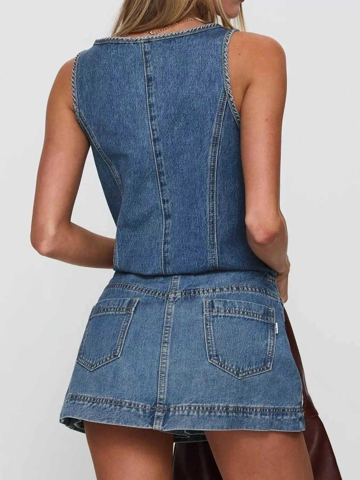 Tie-Front Tank and Skirt Denim Set Luxe Curves Plus Size Fashion