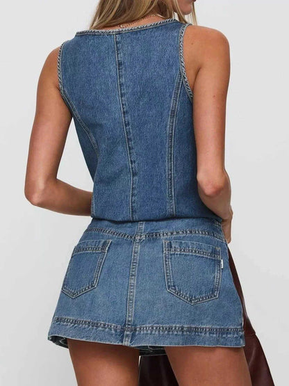 Tie-Front Tank and Skirt Denim Set Luxe Curves Plus Size Fashion