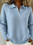 Full Size Button light blue ribbed sweater with collared neckline, dropped shoulders, and button placket