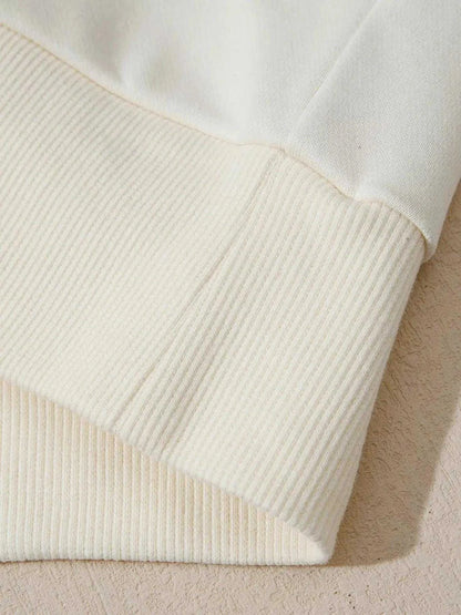 Solid Color Textured Sleeve Patchwork Half Zip Hoodie Luxe Curves Plus Size Fashion