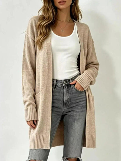 Full Size Open-Front Longline Knit Cardigan Plus Size Luxe Curves Plus Size Fashion