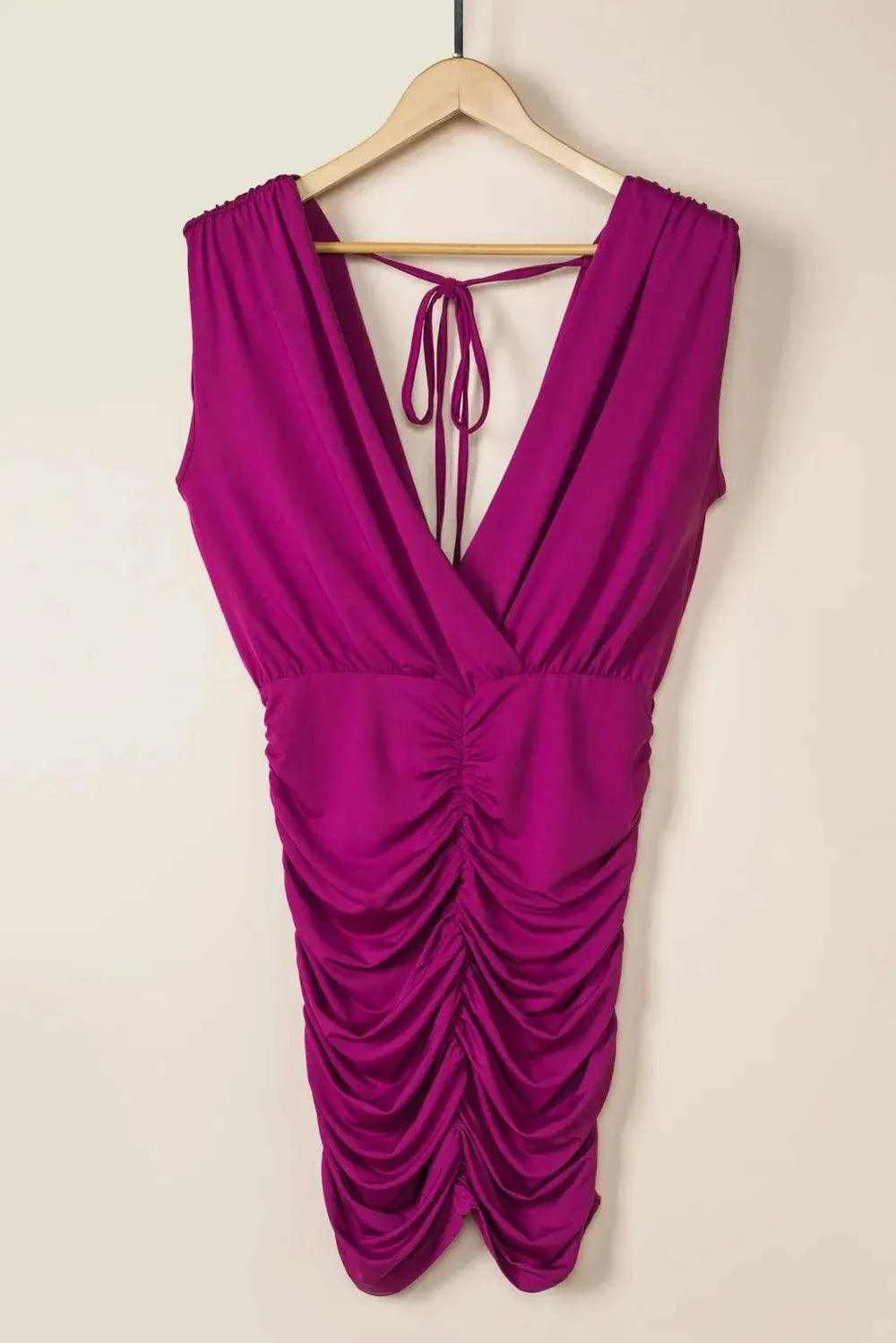 Ruched Surplice Sleeveless Wrap Dress Luxe Curves Plus Size Fashion