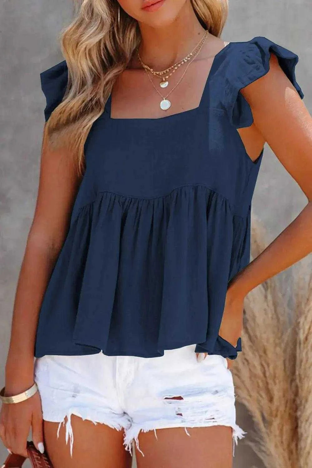 Full Size Ruffled Square Neck Cap Sleeve Blouse Luxe Curves Plus Size Fashion
