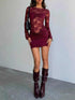 Lace Sheer Cutout Back Long Sleeve Ruched Dress Luxe Curves Plus Size Fashion
