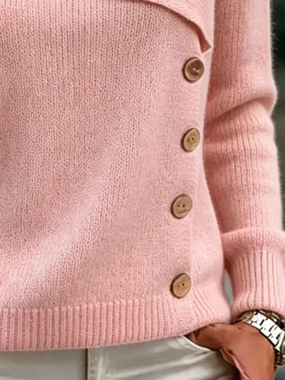 Full Size Asymmetrical Decor Button Sweater Plus Size Luxe Curves Plus Size Fashion