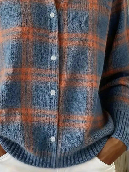 Full Size Plaid Button-Down Knit Cardigan Plus Size Luxe Curves Plus Size Fashion