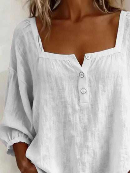 Full Size Square Neck Button Detail Blouse Plus Size Luxe Curves Plus Size Fashion