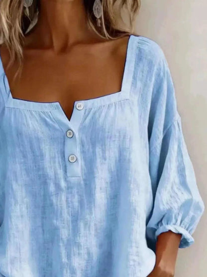 Full Size Square Neck Button Detail Blouse Plus Size Luxe Curves Plus Size Fashion