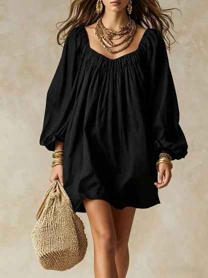 Flowy Balloon Sleeve Mini Dress Luxe Curves Plus Size Fashion