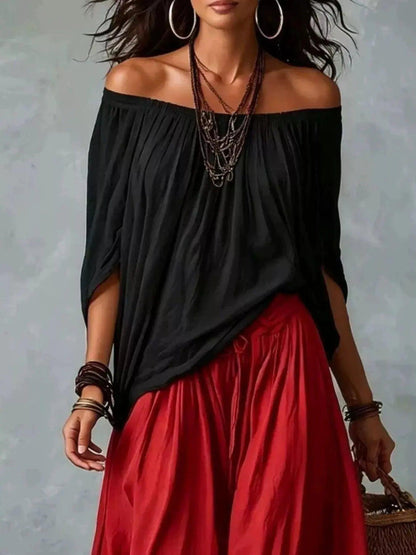 Full Size Off-Shoulder Top and Wide-Leg Harem Pants Set Plus Size Luxe Curves Plus Size Fashion