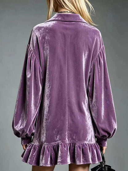 Full Size Velvet Ruffled Hem Long Sleeve Dress Plus Size Luxe Curves Plus Size Fashion