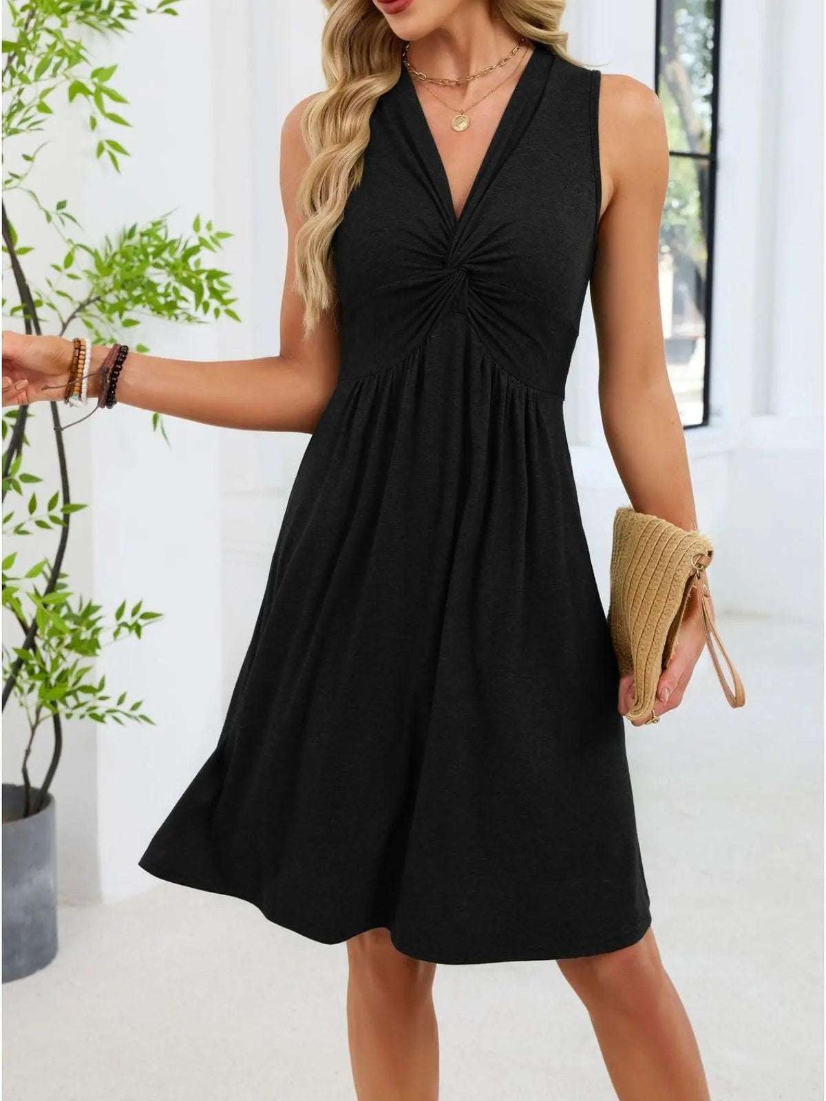 Sleeveless Twist Knot Front Casual Dress Luxe Curves Plus Size Fashion