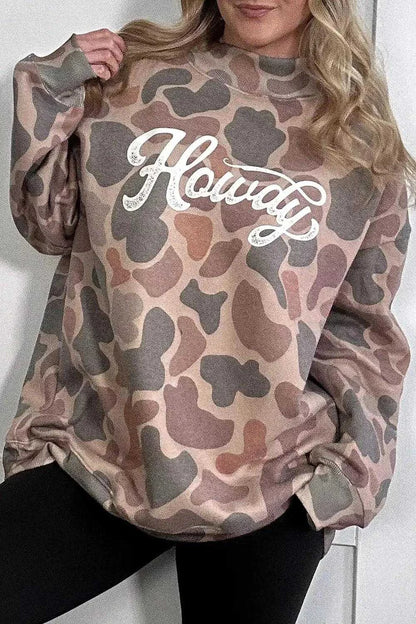 Plus Size Multicolour Camouflage Western Graphic Sweatshirt Luxe Curves Plus Size Fashion