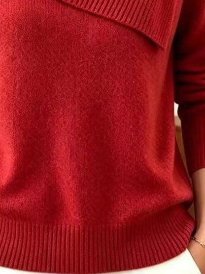 Full Size Asymmetric Ribbed Collar Sweater Plus Size Luxe Curves Plus Size Fashion