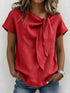 Full Size Bow Tie Neck Short Sleeve Blouse Plus Size Luxe Curves Plus Size Fashion