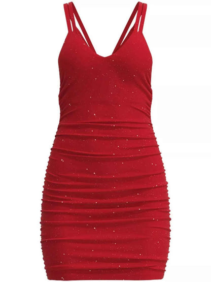 Glitter Ruched Bodycon Mini Dress Luxe Curves Plus Size Fashion