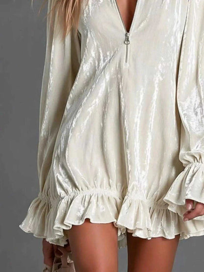 Full Size Zip-Front Ruffle Hem Mini Dress Plus Size Luxe Curves Plus Size Fashion