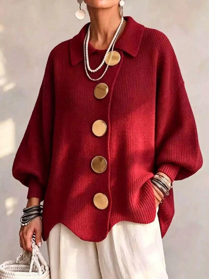 Full Size Gold Buttons Lantern Sleeve Cardigan Plus Size Luxe Curves Plus Size Fashion