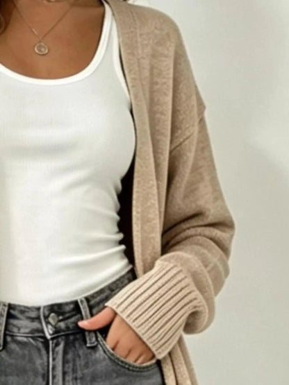 Full Size Open-Front Longline Knit Cardigan Plus Size Luxe Curves Plus Size Fashion