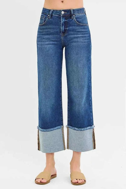 RISEN Full Size Mid Rise Crop Wide Wide Cuffed Jeans Plus Size Luxe Curves Plus Size Fashion