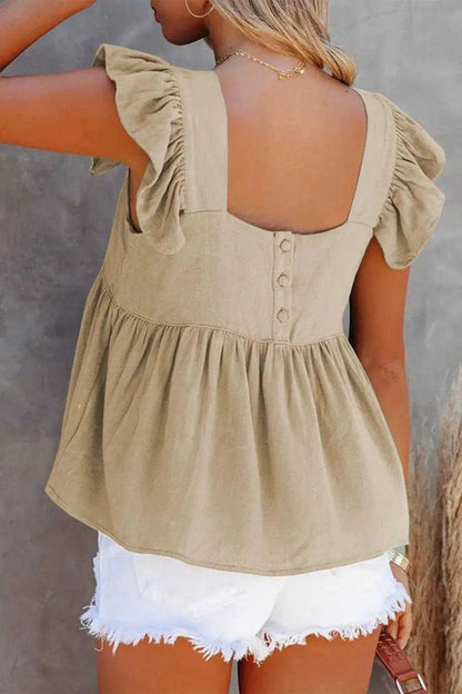 Full Size Ruffled Square Neck Cap Sleeve Blouse Luxe Curves Plus Size Fashion