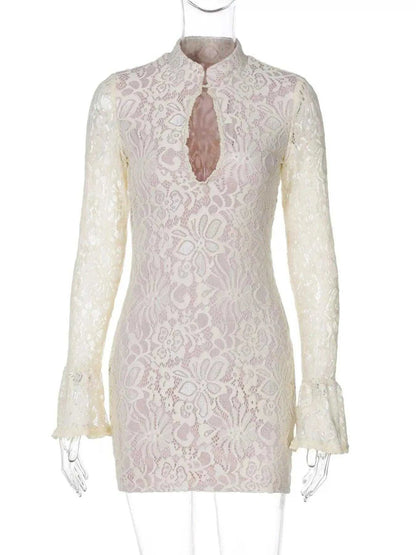 Lace Cutout Long Sleeve Mini Dress Luxe Curves Plus Size Fashion