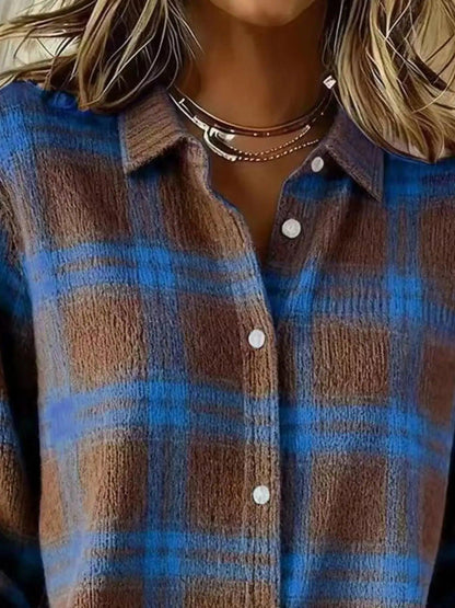Full Size Plaid Button-Down Knit Cardigan Plus Size Luxe Curves Plus Size Fashion