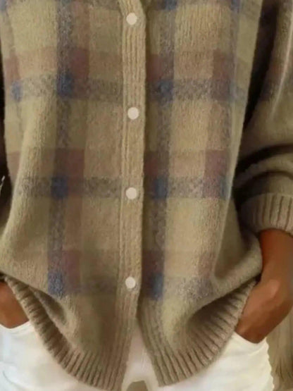 Full Size Plaid Button-Down Knit Cardigan Plus Size Luxe Curves Plus Size Fashion