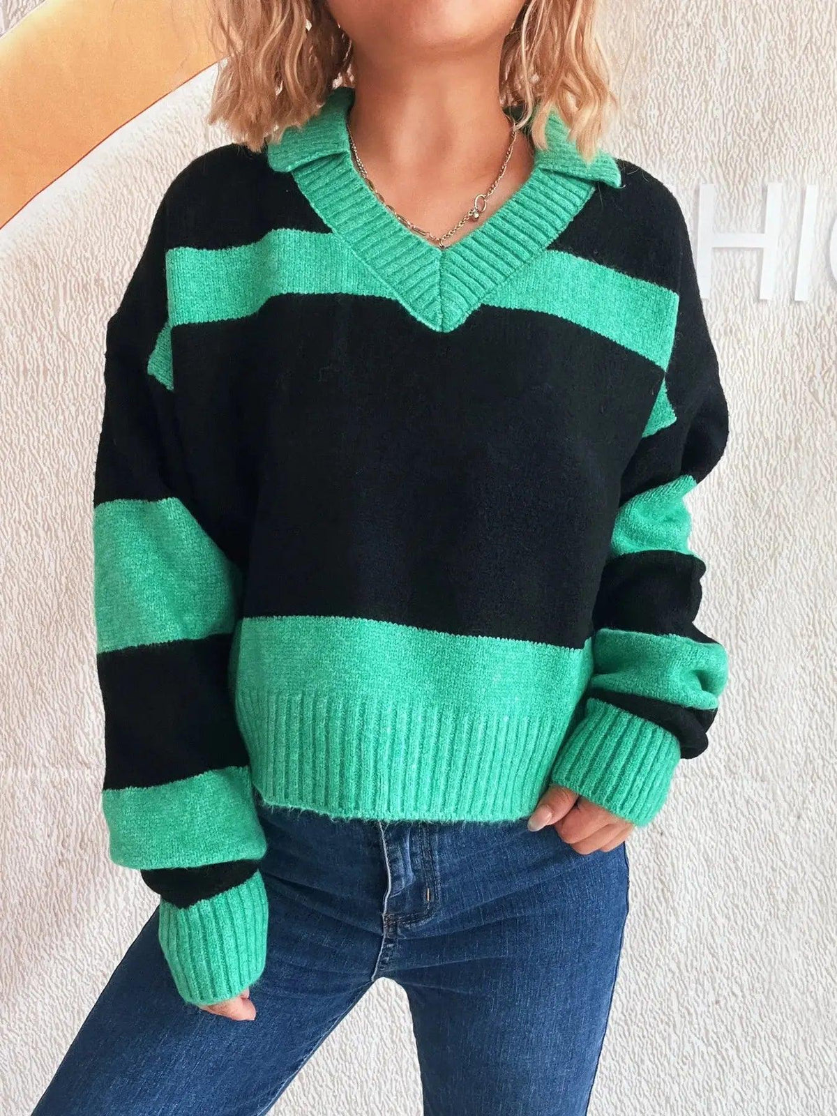 Color Block Long Sleeve Sweater Luxe Curves Plus Size Fashion