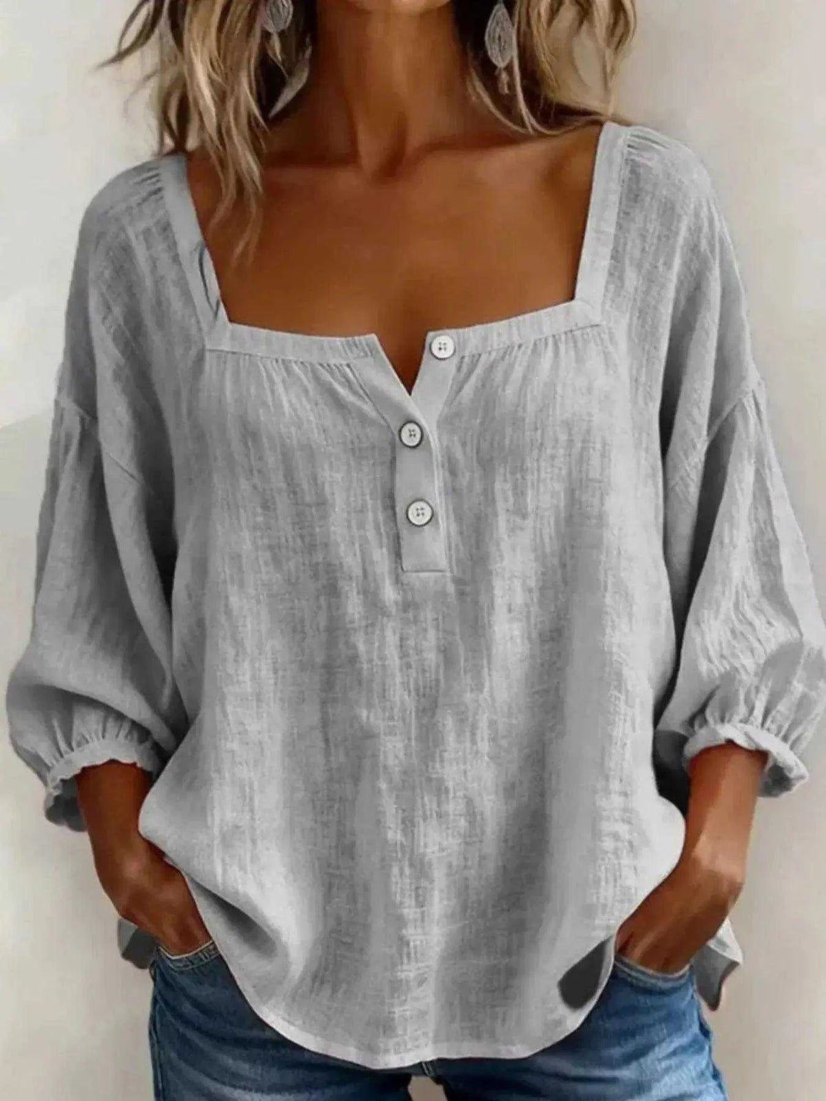 Full Size Square Neck Button Detail Blouse Plus Size Luxe Curves Plus Size Fashion