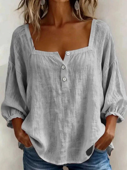 Full Size Square Neck Button Detail Blouse Plus Size Luxe Curves Plus Size Fashion