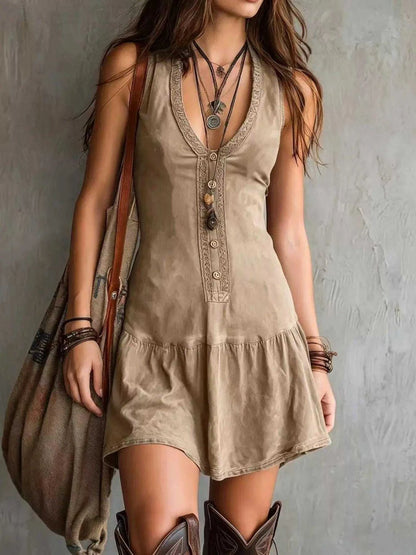 Full Size Sleeveless V-Neck Mini Dress Plus Size Luxe Curves Plus Size Fashion